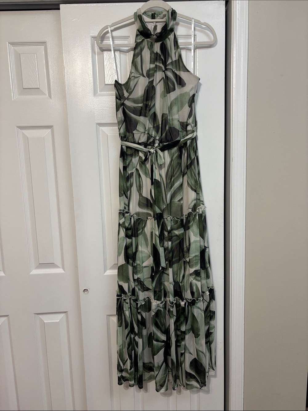 Kate and Lily Leaf-Print Halter Maxi Dress in Green